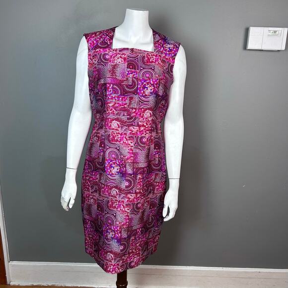 Josie Natori dress size 12 Mosaic Jacquard Sheath Red metallic colorful - Picture 1 of 10